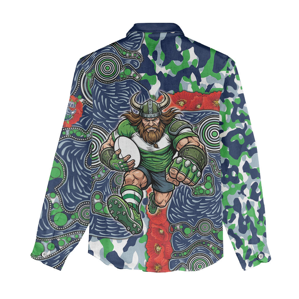 Canberra Raiders ANZAC Women Casual Shirt Indigenous Wave Pattern Poppy Remembrance Viking Warrior