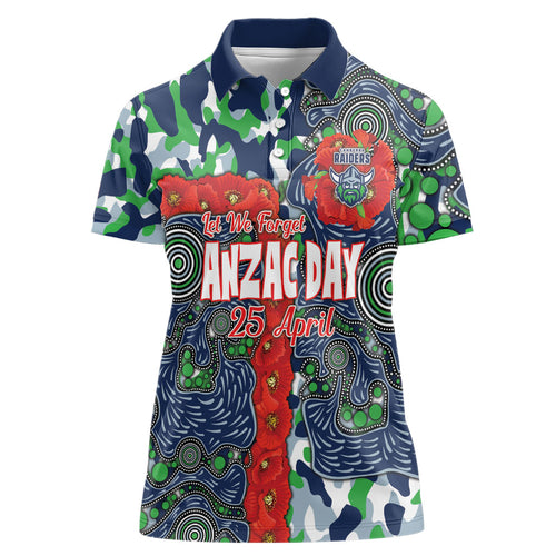 Canberra Raiders ANZAC Women Polo Shirt Indigenous Wave Pattern Poppy Remembrance Viking Warrior