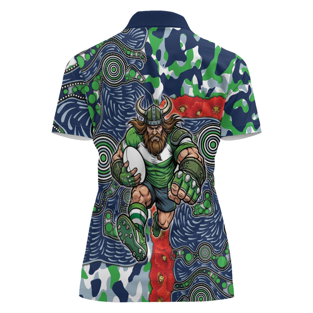Canberra Raiders ANZAC Women Polo Shirt Indigenous Wave Pattern Poppy Remembrance Viking Warrior