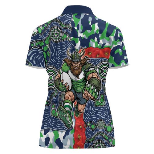Canberra Raiders ANZAC Women Polo Shirt Indigenous Wave Pattern Poppy Remembrance Viking Warrior