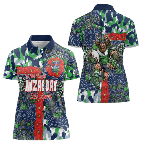 Canberra Raiders ANZAC Women Polo Shirt Indigenous Wave Pattern Poppy Remembrance Viking Warrior