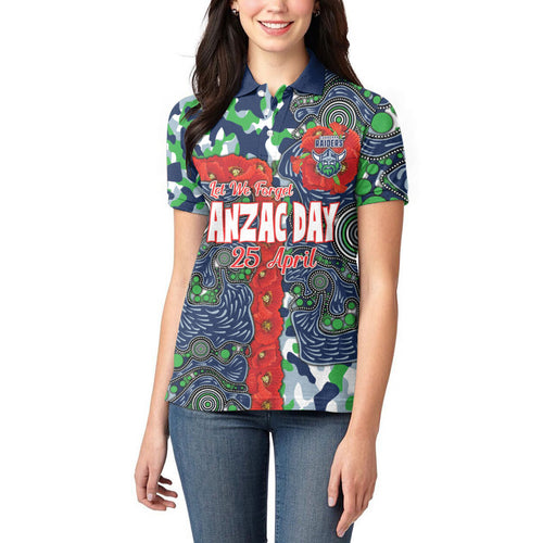 Canberra Raiders ANZAC Women Polo Shirt Indigenous Wave Pattern Poppy Remembrance Viking Warrior