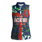 Canberra Raiders ANZAC Women Sleeveless Polo Shirt Indigenous Wave Pattern Poppy Remembrance Viking Warrior