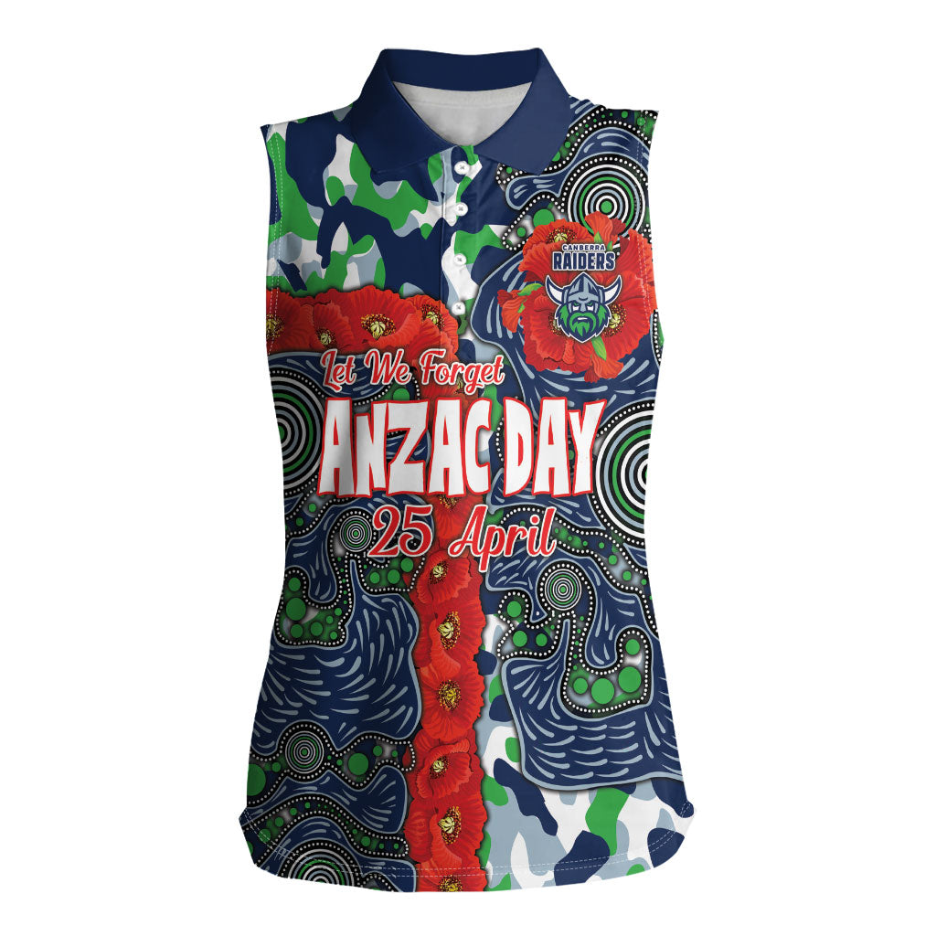 Canberra Raiders ANZAC Women Sleeveless Polo Shirt Indigenous Wave Pattern Poppy Remembrance Viking Warrior