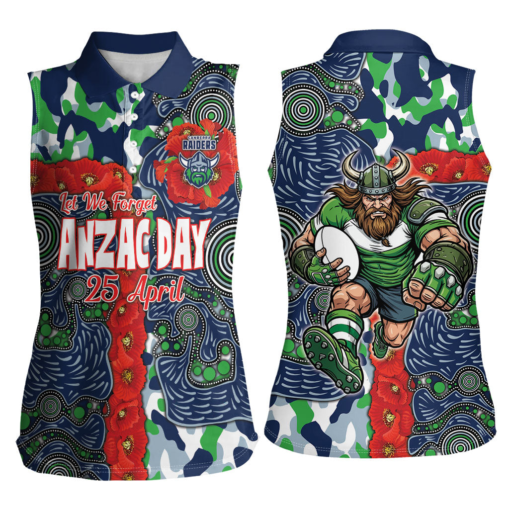 Canberra Raiders ANZAC Women Sleeveless Polo Shirt Indigenous Wave Pattern Poppy Remembrance Viking Warrior