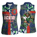 Canberra Raiders ANZAC Women Sleeveless Polo Shirt Indigenous Wave Pattern Poppy Remembrance Viking Warrior