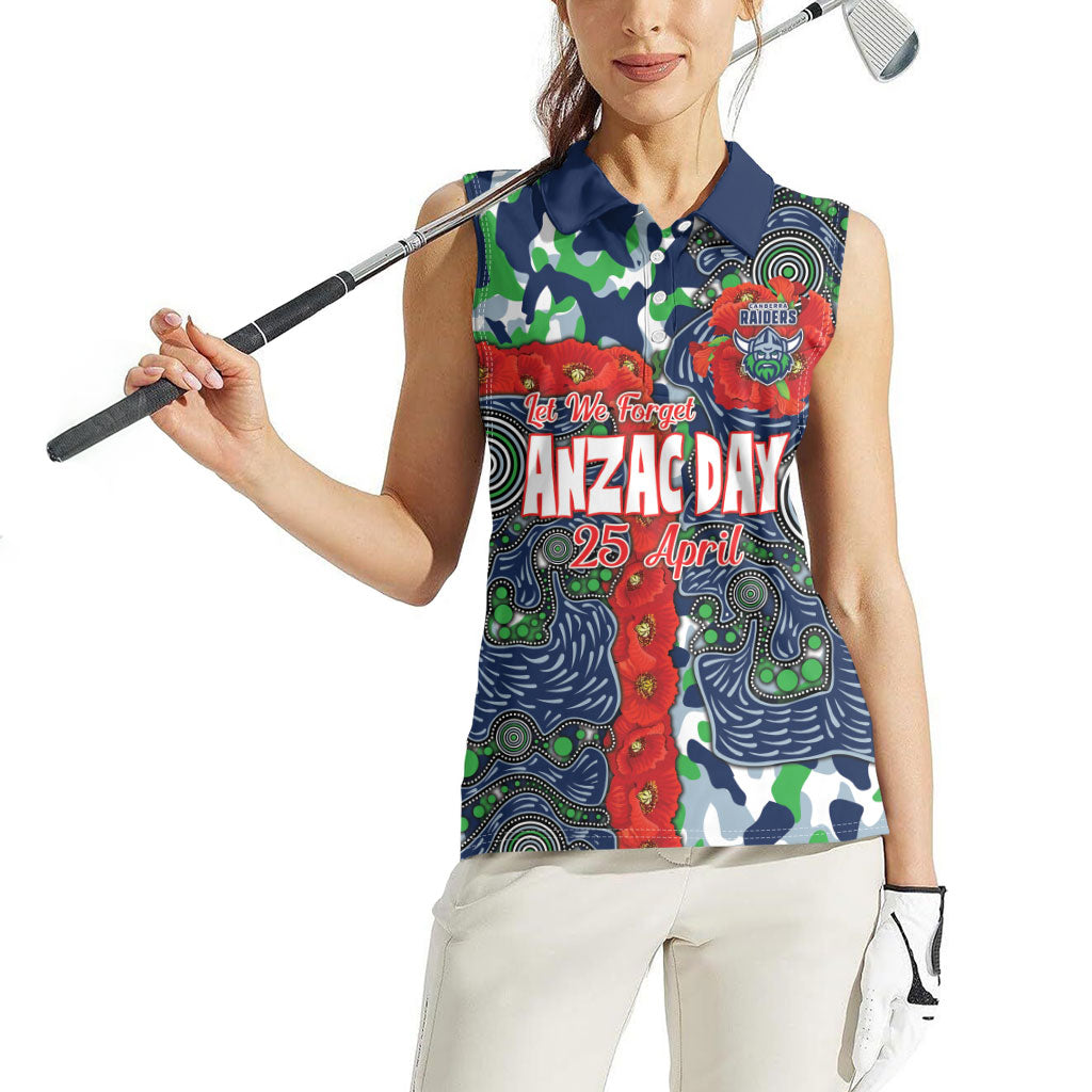 Canberra Raiders ANZAC Women Sleeveless Polo Shirt Indigenous Wave Pattern Poppy Remembrance Viking Warrior