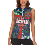 Canberra Raiders ANZAC Women Sleeveless Polo Shirt Indigenous Wave Pattern Poppy Remembrance Viking Warrior