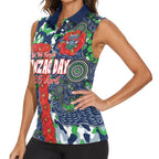 Canberra Raiders ANZAC Women Sleeveless Polo Shirt Indigenous Wave Pattern Poppy Remembrance Viking Warrior