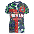 Canberra Raiders ANZAC Women V-Neck T-Shirt Indigenous Wave Pattern Poppy Remembrance Viking Warrior