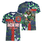 Canberra Raiders ANZAC Women V-Neck T-Shirt Indigenous Wave Pattern Poppy Remembrance Viking Warrior