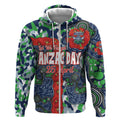 Canberra Raiders ANZAC Zip Hoodie Indigenous Wave Pattern Poppy Remembrance Viking Warrior