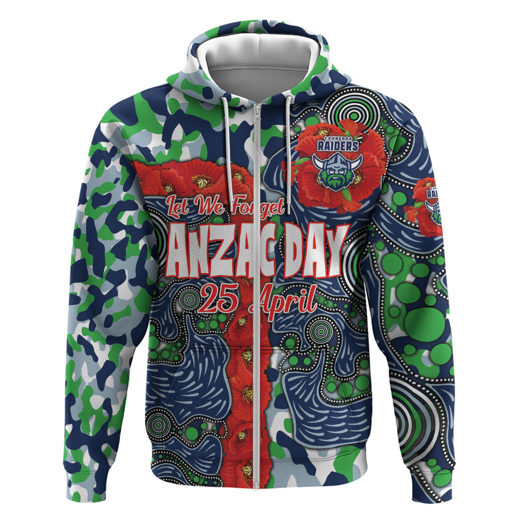 Canberra Raiders ANZAC Zip Hoodie Indigenous Wave Pattern Poppy Remembrance Viking Warrior