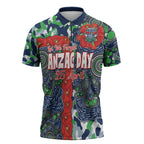 Canberra Raiders ANZAC Zipper Polo Shirt Indigenous Wave Pattern Poppy Remembrance Viking Warrior