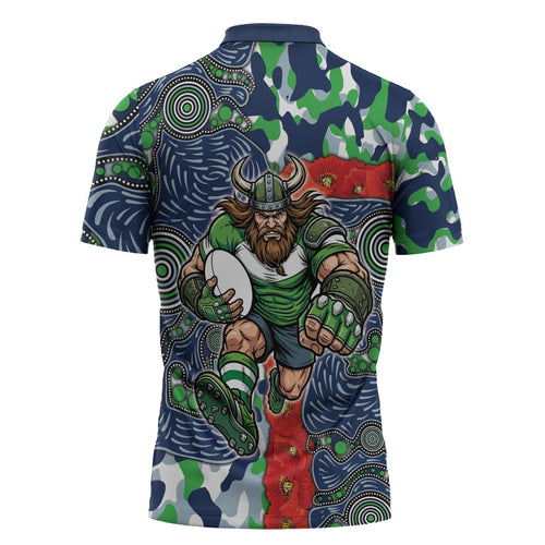 Canberra Raiders ANZAC Zipper Polo Shirt Indigenous Wave Pattern Poppy Remembrance Viking Warrior
