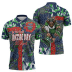 Canberra Raiders ANZAC Zipper Polo Shirt Indigenous Wave Pattern Poppy Remembrance Viking Warrior