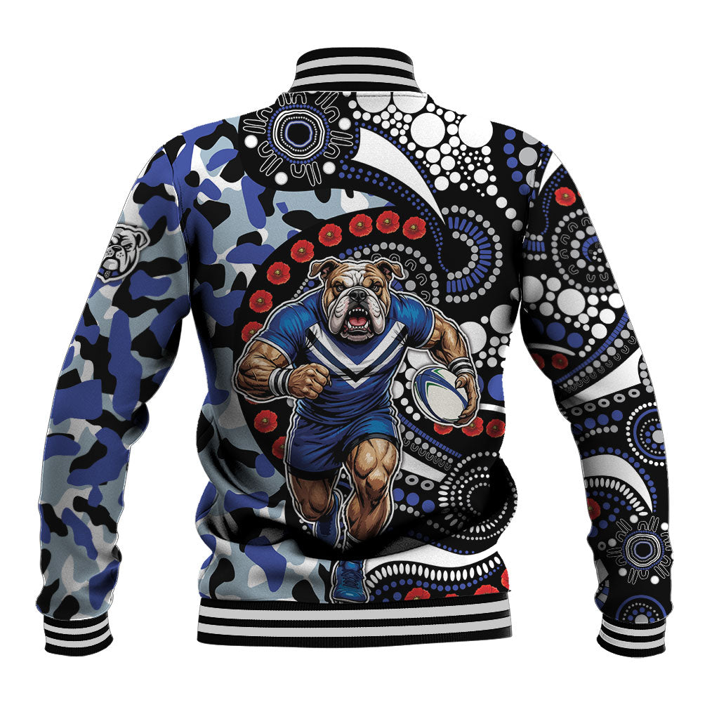 Canterbury Bulldogs ANZAC Day Baseball Jacket Aboriginal Dot Poppy Remembrance Bulldog