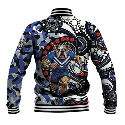 Canterbury Bulldogs ANZAC Day Baseball Jacket Aboriginal Dot Poppy Remembrance Bulldog