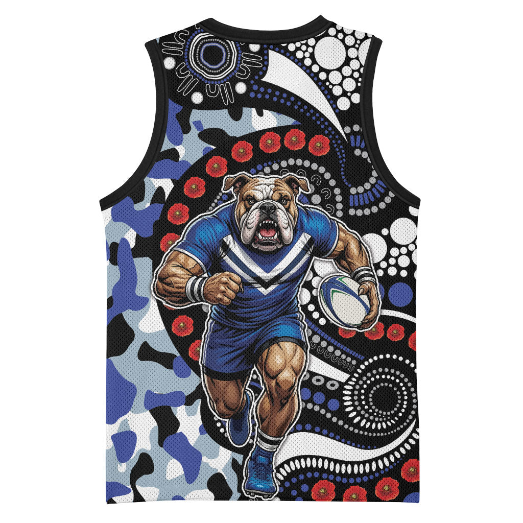Canterbury Bulldogs ANZAC Day Basketball Jersey Aboriginal Dot Poppy Remembrance Bulldog
