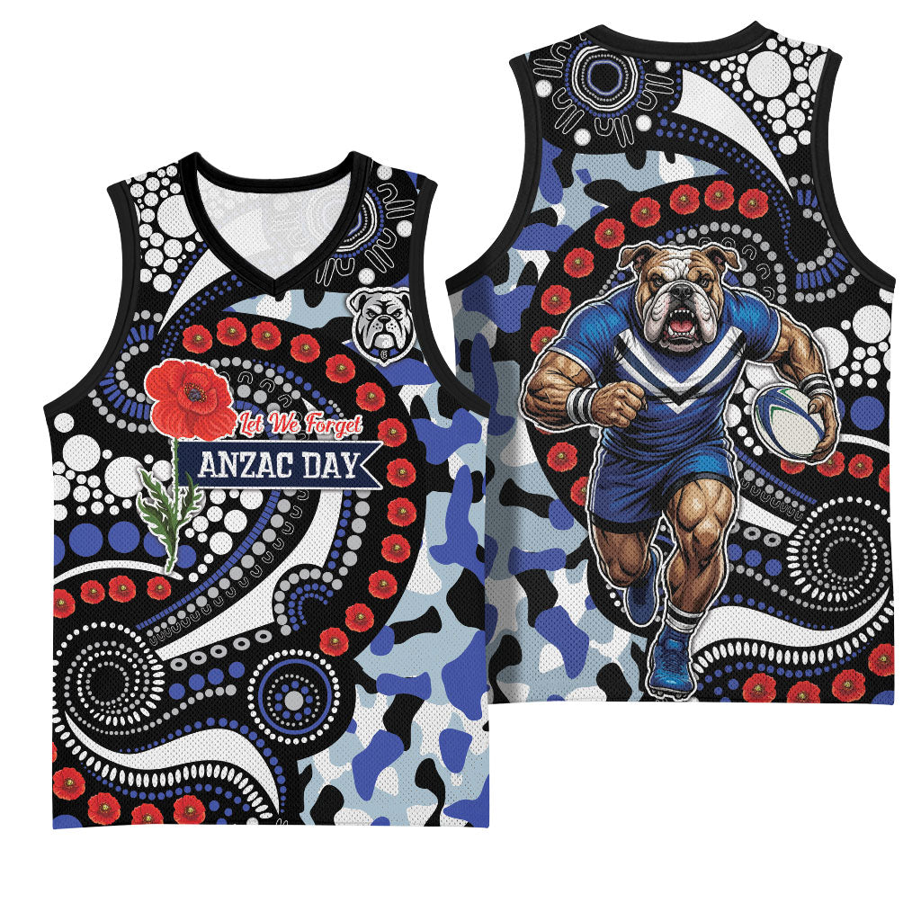 Canterbury Bulldogs ANZAC Day Basketball Jersey Aboriginal Dot Poppy Remembrance Bulldog