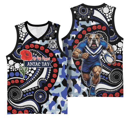 Canterbury Bulldogs ANZAC Day Basketball Jersey Aboriginal Dot Poppy Remembrance Bulldog