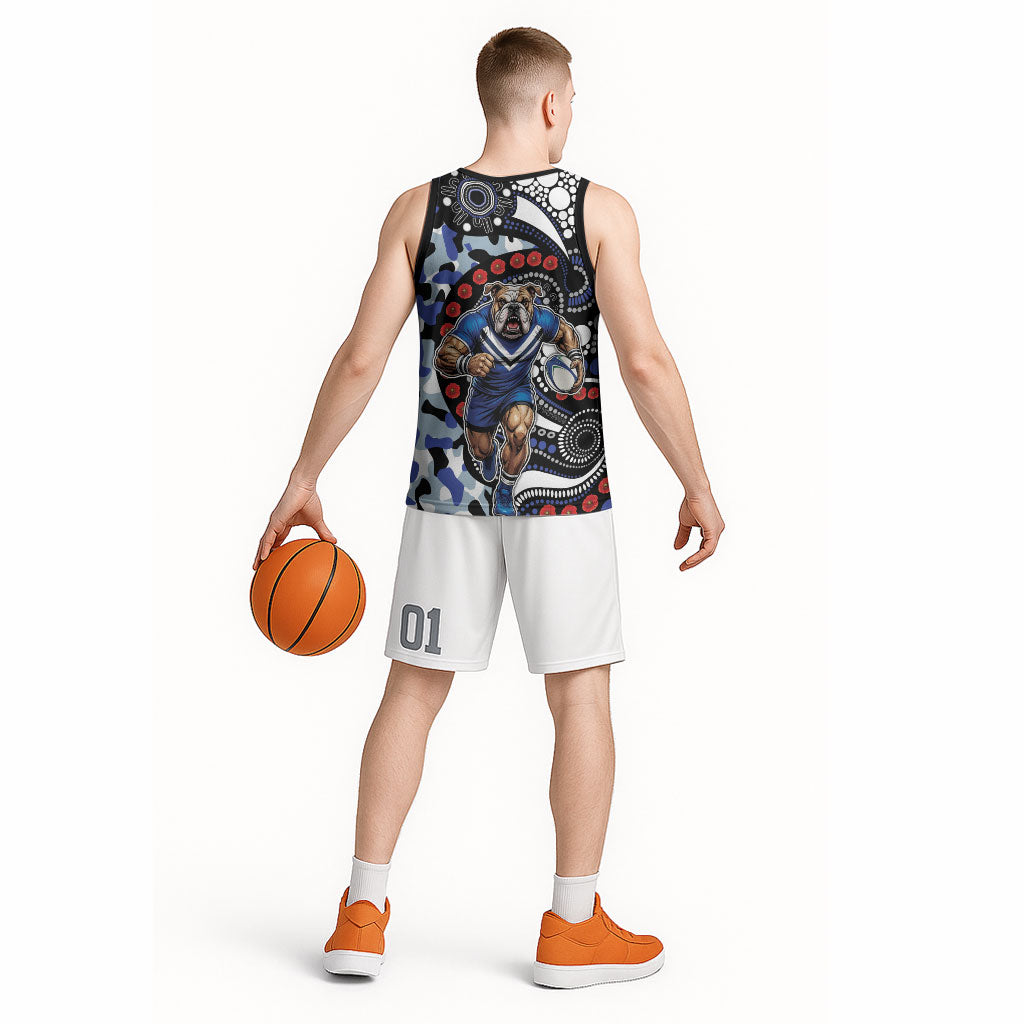 Canterbury Bulldogs ANZAC Day Basketball Jersey Aboriginal Dot Poppy Remembrance Bulldog