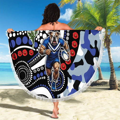 Canterbury Bulldogs ANZAC Day Beach Blanket Aboriginal Dot Poppy Remembrance Bulldog