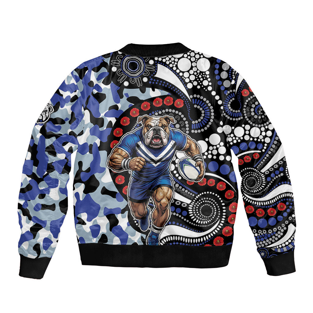 Canterbury Bulldogs ANZAC Day Bomber Jacket Aboriginal Dot Poppy Remembrance Bulldog