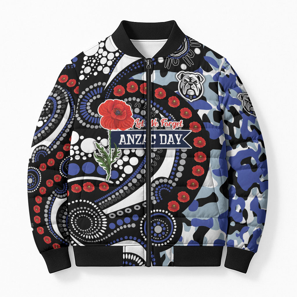 Canterbury Bulldogs ANZAC Day Bomber Puffer Jacket Aboriginal Dot Poppy Remembrance Bulldog