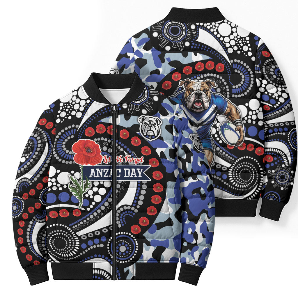 Canterbury Bulldogs ANZAC Day Bomber Puffer Jacket Aboriginal Dot Poppy Remembrance Bulldog
