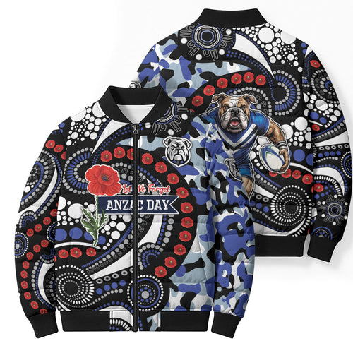 Canterbury Bulldogs ANZAC Day Bomber Puffer Jacket Aboriginal Dot Poppy Remembrance Bulldog