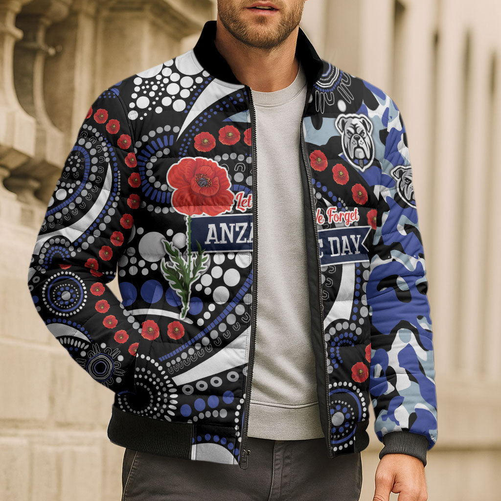 Canterbury Bulldogs ANZAC Day Bomber Puffer Jacket Aboriginal Dot Poppy Remembrance Bulldog
