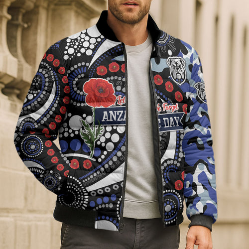 Canterbury Bulldogs ANZAC Day Bomber Puffer Jacket Aboriginal Dot Poppy Remembrance Bulldog