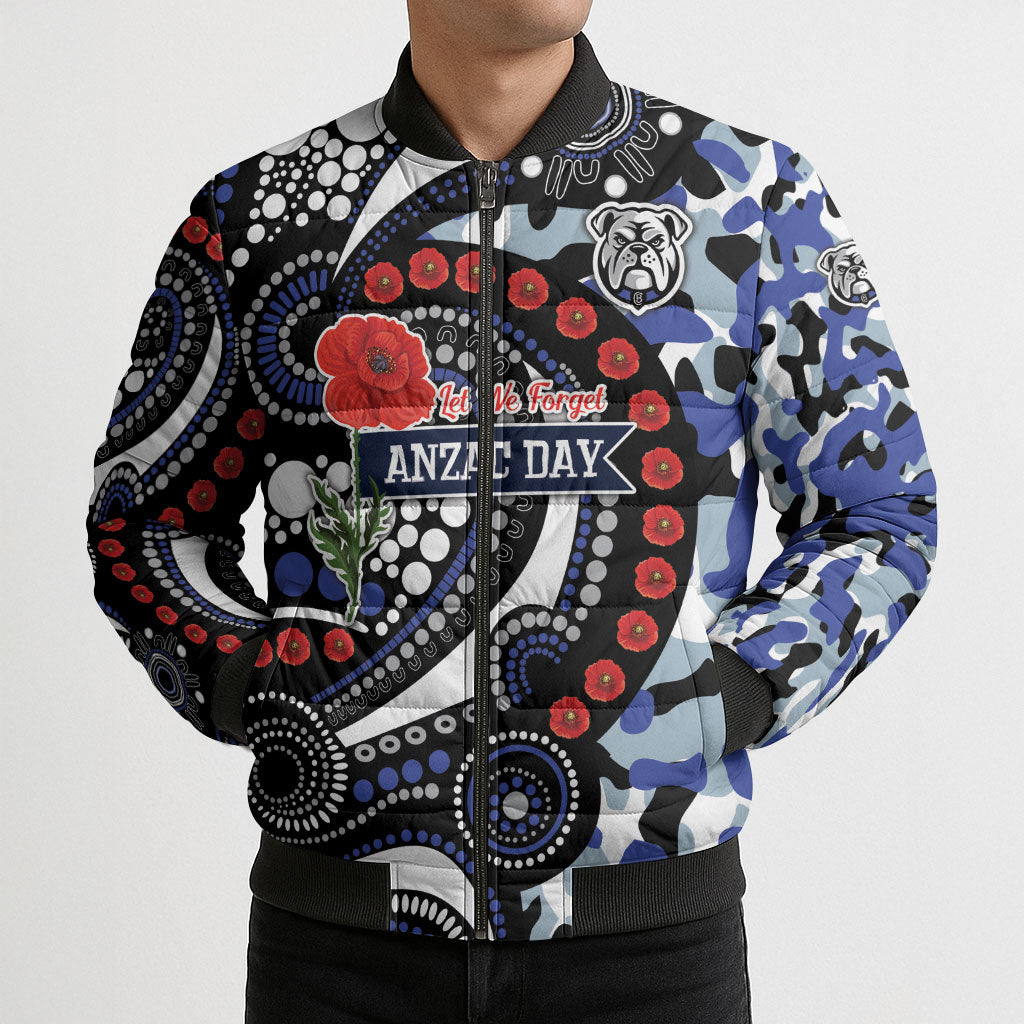 Canterbury Bulldogs ANZAC Day Bomber Puffer Jacket Aboriginal Dot Poppy Remembrance Bulldog