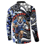 Canterbury Bulldogs ANZAC Day Button Sweatshirt Aboriginal Dot Poppy Remembrance Bulldog