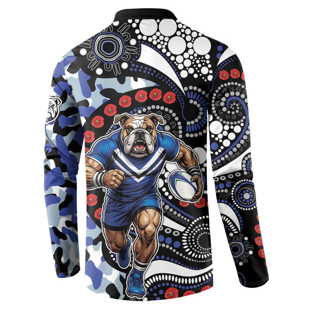 Canterbury Bulldogs ANZAC Day Button Sweatshirt Aboriginal Dot Poppy Remembrance Bulldog