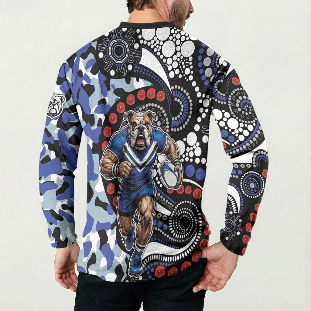 Canterbury Bulldogs ANZAC Day Button Sweatshirt Aboriginal Dot Poppy Remembrance Bulldog