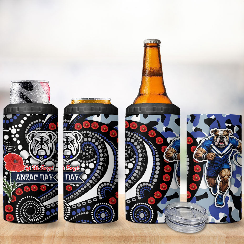 Canterbury Bulldogs ANZAC Day 4 in 1 Can Cooler Tumbler Aboriginal Dot Poppy Remembrance Bulldog