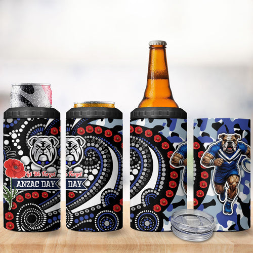 Canterbury Bulldogs ANZAC Day 4 in 1 Can Cooler Tumbler Aboriginal Dot Poppy Remembrance Bulldog