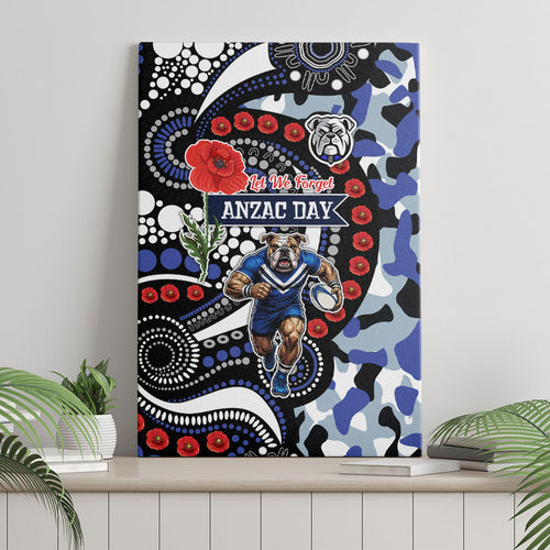 Canterbury Bulldogs ANZAC Day Canvas Wall Art Aboriginal Dot Poppy Remembrance Bulldog