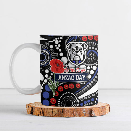 Canterbury Bulldogs ANZAC Day Ceramic Mug Aboriginal Dot Poppy Remembrance Bulldog