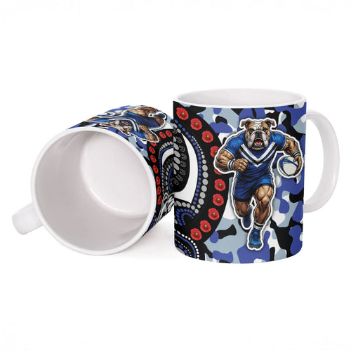Canterbury Bulldogs ANZAC Day Ceramic Mug Aboriginal Dot Poppy Remembrance Bulldog