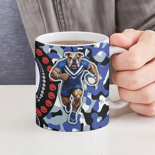 Canterbury Bulldogs ANZAC Day Ceramic Mug Aboriginal Dot Poppy Remembrance Bulldog