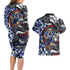 Canterbury Bulldogs ANZAC Day Couples Matching Long Sleeve Bodycon Dress and Hawaiian Shirt Aboriginal Dot Poppy Remembrance Bulldog