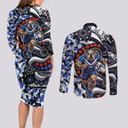 Canterbury Bulldogs ANZAC Day Couples Matching Long Sleeve Bodycon Dress and Long Sleeve Button Shirt Aboriginal Dot Poppy Remembrance Bulldog
