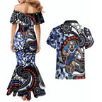 Canterbury Bulldogs ANZAC Day Couples Matching Mermaid Dress and Hawaiian Shirt Aboriginal Dot Poppy Remembrance Bulldog