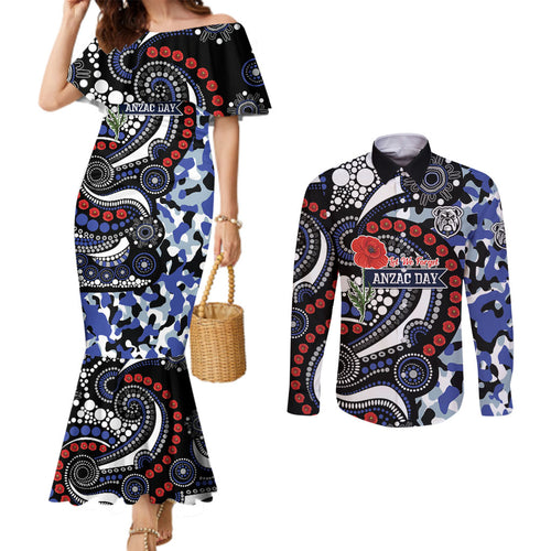 Canterbury Bulldogs ANZAC Day Couples Matching Mermaid Dress and Long Sleeve Button Shirt Aboriginal Dot Poppy Remembrance Bulldog