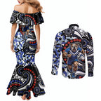 Canterbury Bulldogs ANZAC Day Couples Matching Mermaid Dress and Long Sleeve Button Shirt Aboriginal Dot Poppy Remembrance Bulldog