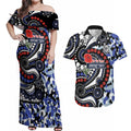 Canterbury Bulldogs ANZAC Day Couples Matching Off Shoulder Maxi Dress and Hawaiian Shirt Aboriginal Dot Poppy Remembrance Bulldog