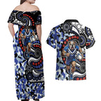 Canterbury Bulldogs ANZAC Day Couples Matching Off Shoulder Maxi Dress and Hawaiian Shirt Aboriginal Dot Poppy Remembrance Bulldog